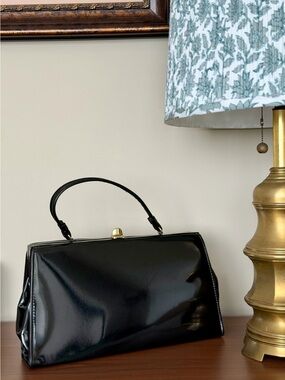Classic Vintage Black Patent Top-Handle Women’s Bag